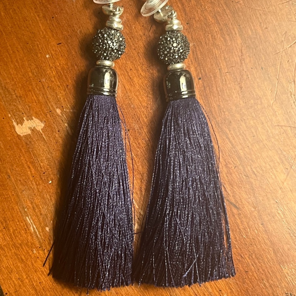Kendra Scott Navy / Silver Tassel Earrings
